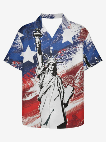 メンズカジュアルシャツターンダウンカラーカジュアルプリントブルーメンズシャツ