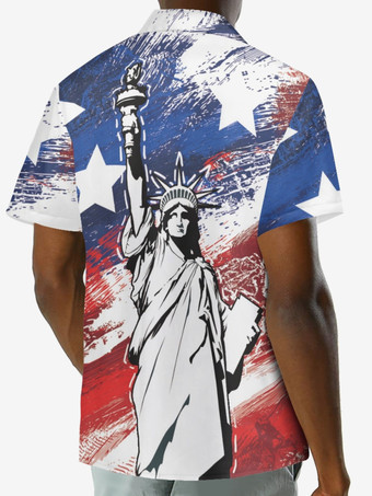 メンズカジュアルシャツターンダウンカラーカジュアルプリントブルーメンズシャツ