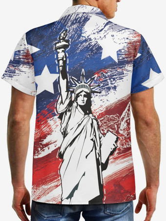 メンズカジュアルシャツターンダウンカラーカジュアルプリントブルーメンズシャツ