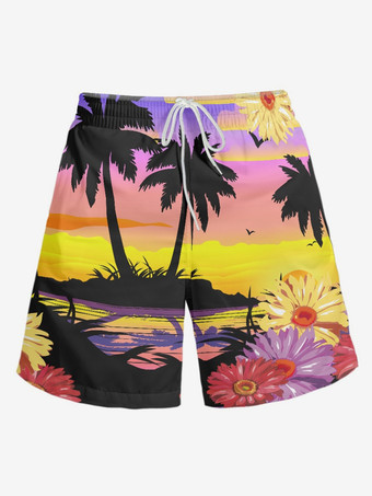 メンズカジュアルトロピカルプリントショートパンツハワイバケーションパンツ