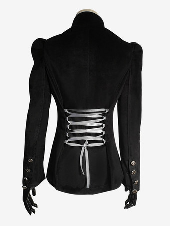 ブラックレトロコスチューム女性の花柄レースアップポリエステルマリーアントワネット衣装トップオーバーコートレトロ仮面舞踏会夜会服