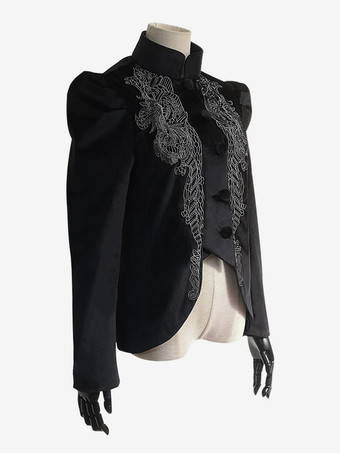 ブラックレトロコスチューム女性の花柄レースアップポリエステルマリーアントワネット衣装トップオーバーコートレトロ仮面舞踏会夜会服