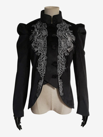 ブラック ブラックレトロコスチューム女性の花柄レースアップポリエステルマリーアントワネット衣装トップオーバーコートレトロ仮面舞踏会夜会服