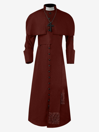 ワインレッド ブルーヴィンテージトップレトロボタン長袖ポリエステルオーバーコートレトロコスチューム男性用 バーガンディ