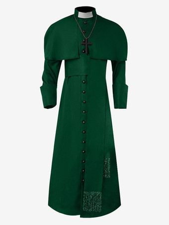 グリーン ブルーヴィンテージトップレトロボタン長袖ポリエステルオーバーコートレトロコスチューム男性用 バーガンディ