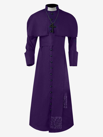 パープル ブルーヴィンテージトップレトロボタン長袖ポリエステルオーバーコートレトロコスチューム男性用 バーガンディ