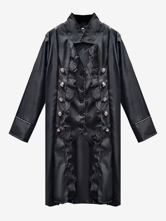 ブラックレトロコスチュームメンズマリーアントワネット衣装レースボタンポリエステルトップオーバーコートレトロ 18 世紀衣装