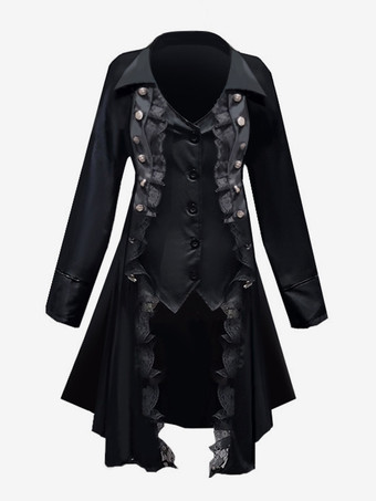 ブラックレトロコスチュームメンズマリーアントワネット衣装レースボタンポリエステルトップオーバーコートレトロ 18 世紀衣装