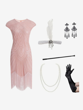 ピンクブラック レトロ コスチューム 女性用 フリンジ スパンコール ポリエステル セット アクセサリー ドレス レトロ マリー アントワネット コスチューム パーティー プロムドレス バーガンディ