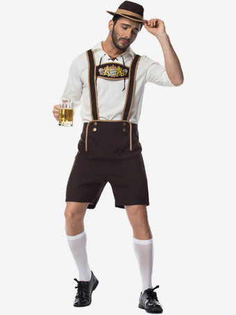 コーヒーブラウン ヴィンテージセット レトロボタン 長袖 ポリエステルトップ 男性用レトロコスチューム