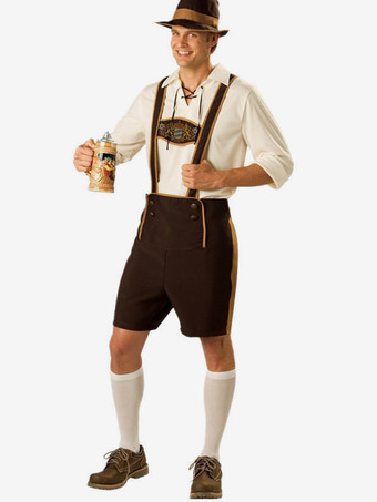 コーヒーブラウン ヴィンテージセット レトロボタン 長袖 ポリエステルトップ 男性用レトロコスチューム