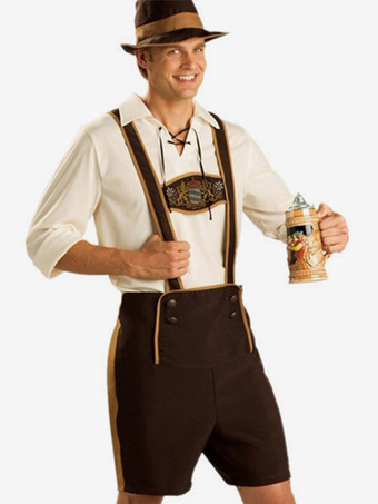 コーヒーブラウン ヴィンテージセット レトロボタン 長袖 ポリエステルトップ 男性用レトロコスチューム