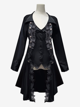 ブラックレトロコスチュームメンズマリーアントワネット衣装レースボタンポリエステルトップオーバーコートレトロ 18 世紀衣装