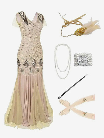 アプリコットアプリコットレトロコスチューム女性のフリンジスパンコールマリーアントワネット衣装ポリエステルセットアクセサリードレスレトロ仮面舞踏会夜会服