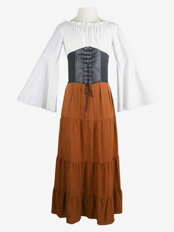 オレンジ 黒のレトロな衣装レースアップポリエステルカラーブロックマリー・アントワネット衣装ドレス女性のレトロセットヴィンテージ服 バーガンディ