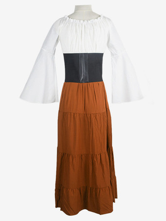 黒のレトロな衣装レースアップポリエステルカラーブロックマリー・アントワネット衣装ドレス女性のレトロセットヴィンテージ服 バーガンディ