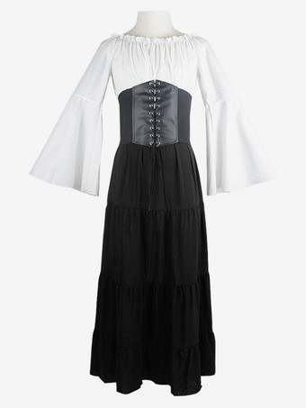 ブラック 黒のレトロな衣装レースアップポリエステルカラーブロックマリー・アントワネット衣装ドレス女性のレトロセットヴィンテージ服 バーガンディ