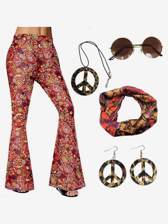 レッド ピンクのレトロな衣装女性の花柄ポリエステルパンツアクセサリーレトロマリーアントワネット衣装ヴィンテージ服