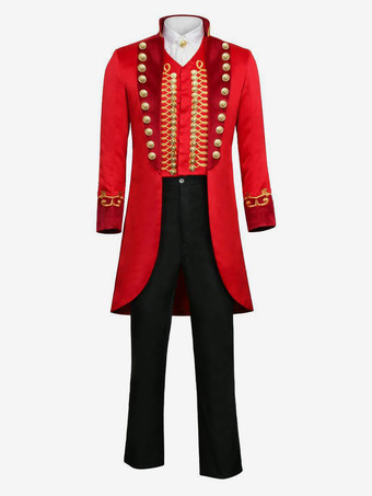 レッド ブラックヴィンテージセットレトロポリエステルグロメット長袖レトロコスチューム男性用