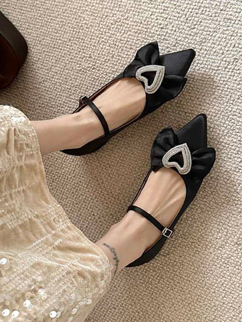 レディース ボウ ボウ ポインテッドトゥ シルク & サテン バレエ フラット