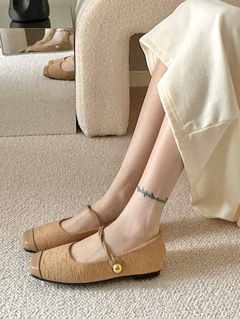 Rote Ballerinas für Damen quadratische Zehenpartie flache Vintage-Schuhe