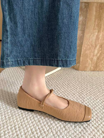 Rote Ballerinas für Damen quadratische Zehenpartie flache Vintage-Schuhe