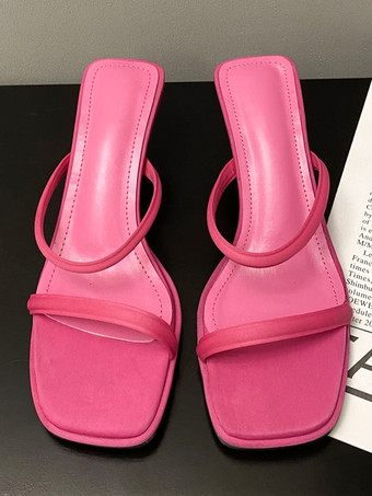 ローズレッドレディース スライド サンダル クラシック PU PU レザー オープントゥ キトゥン ヒール スリッパ