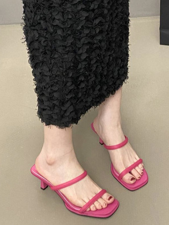 レディース スライド サンダル クラシック PU PU レザー オープントゥ キトゥン ヒール スリッパ