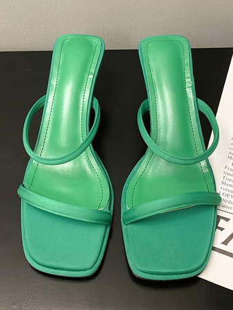 グリーン レディース スライド サンダル クラシック PU PU レザー オープントゥ キトゥン ヒール スリッパ