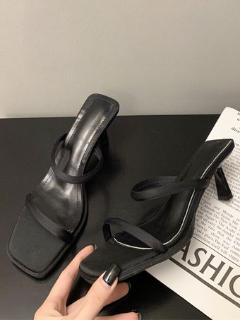 レディース スライド サンダル クラシック PU PU レザー オープントゥ キトゥン ヒール スリッパ