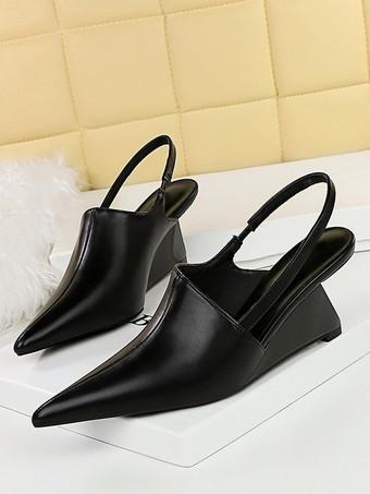 Mens Sexy Sandals Black PU Leather Open Toe Wedge Heel Sexy Shoes