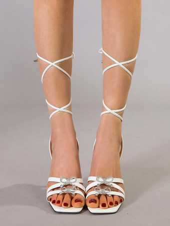 ハイヒール パーティー シューズ ホワイト オープン トゥ ラインストーン プロム シューズ