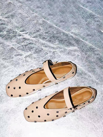 ブラック バレリーナ フラット レディース ラインストーン ラウンドトゥ バレエ フラット