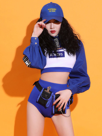 Blau Jazz-Tanzkostüme Mädchen-Polyester-Hosen Top-Tanzkleidung