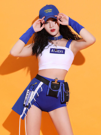 Blue Jazz Dance Costumes Girl's Polyester Top Split Skirt Dancing Wear