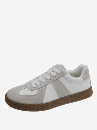 カーキ スニーカー レディース パッチワーク ラウンドトゥ カジュアル シューズ