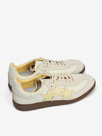 イエロー カジュアル スニーカー レディース スエード ラウンドトゥ スター プリント レースアップ スケート スニーカー