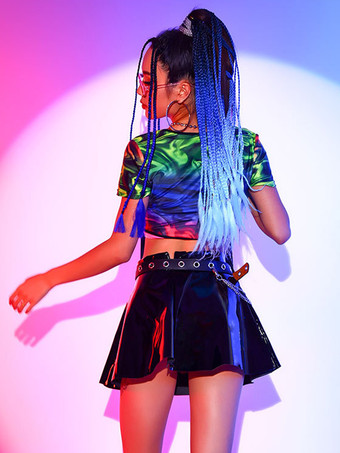 ジャズダンスコスチューム レディース ポリエステルトップスカート ダンスウェア