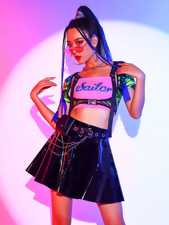 ジャズダンスコスチューム レディース ポリエステルトップスカート ダンスウェア