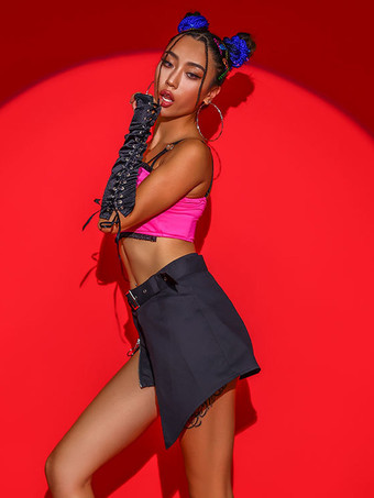 ジャズダンス衣装女の子ポリエステルスプリットスカートトップダンスウェア