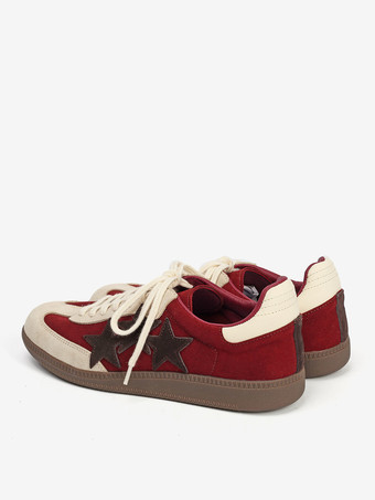 イエロー カジュアル スニーカー レディース スエード ラウンドトゥ スター プリント レースアップ スケート スニーカー