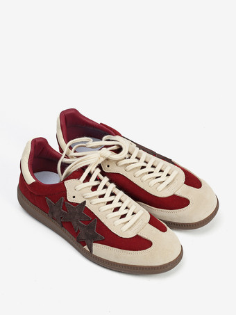 イエロー カジュアル スニーカー レディース スエード ラウンドトゥ スター プリント レースアップ スケート スニーカー