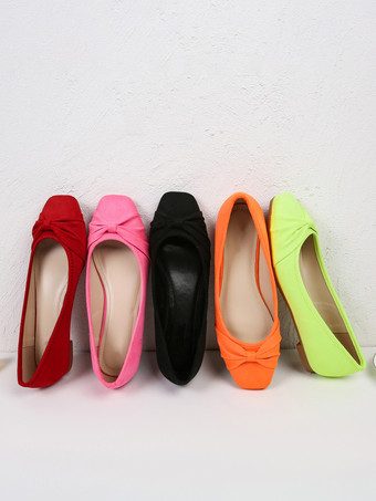 レディース バレリーナ フラット スクエアトゥ リボン 弾性生地 バレエ フラット