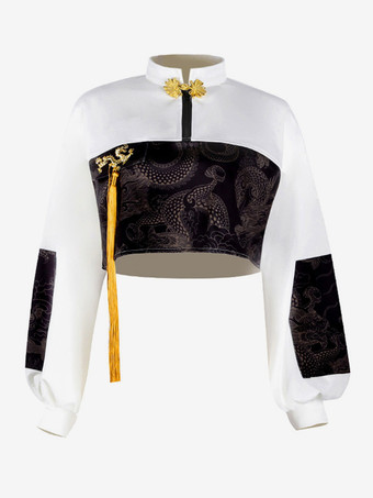 ホワイト ジャズダンス衣装女の子用ポリエステルトップダンスウェア