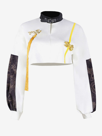 blanc Costumes de danse jazz pour filles haut en polyester vêtements de danse