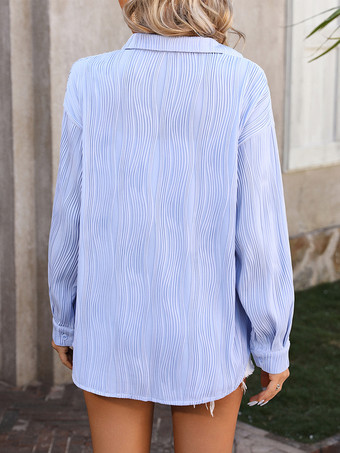 ライトスカイブルーシャツ テクスチャードボタン 長袖 ビジネスカジュアルトップス