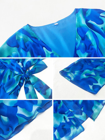 プリントラップドレス Vネック ベルト付き ハーフスリーブ エレガント カジュアル マキシドレス