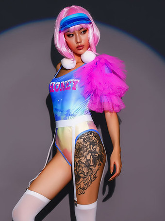 ブルー ジャズダンスコスチューム 女の子用ポリエステルダンスウェア