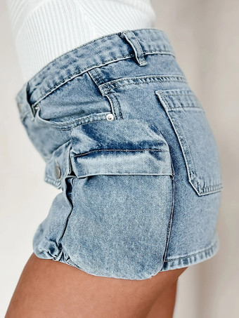 ブルーミニスカート メタルディテールポケット 春夏カジュアルスカート