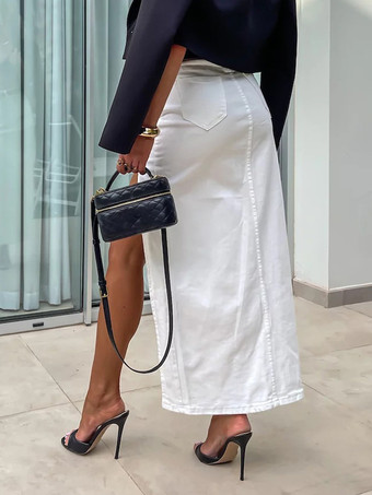 ブルーデニムスカート ハイウエスト スプリット 春夏 カジュアル レディース ボトム